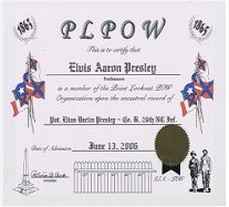 POW Certificate for Darlin Presley
